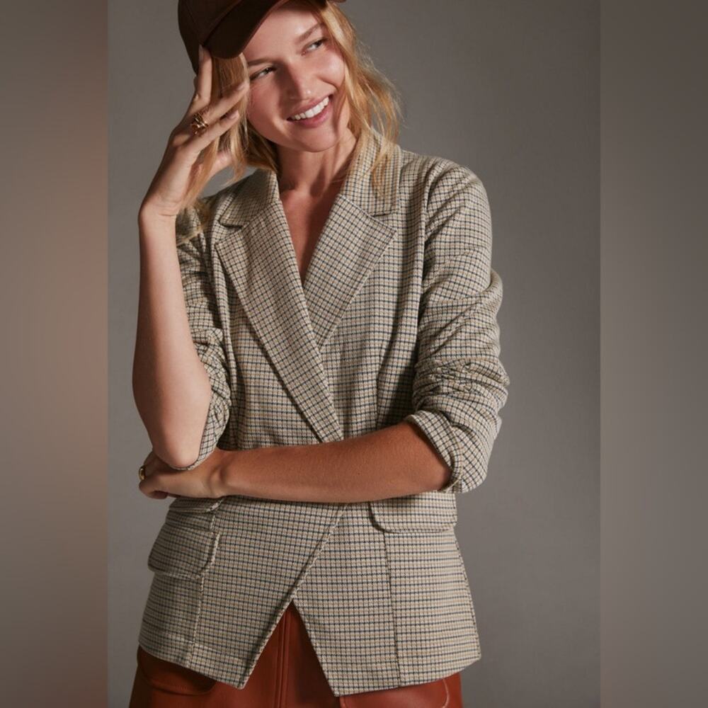 Anthropologie Maeve Collegiate Plaid Knit Blazer Jacket Size Small